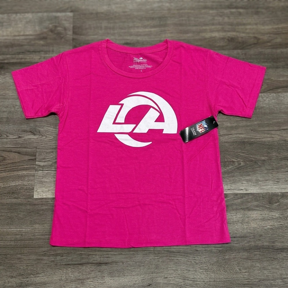 LA Rams Puka Nacua #17 Majestic Threads Pink T-Shirt Womens Size Large NWT